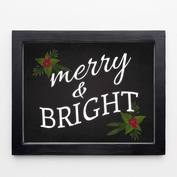 Merry &amp; Bright Christmas Decor Wall Art -10 x 8" Modern Holiday Art Print-Ready to Frame. Festive Home-Kitchen-Farmhouse Decor. Perfect Welcome Sign and Winter Decoration! Great Christian Gift!