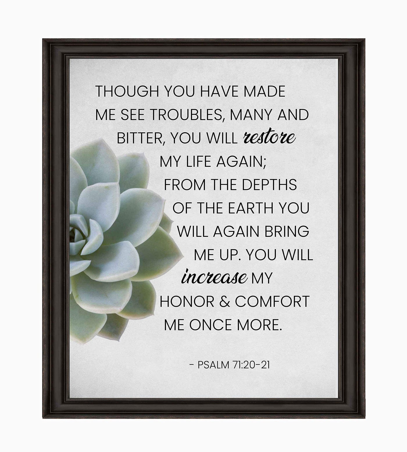 You Will Comfort Me Once More-Psalm 71:20-21-Bible Verse Wall Art -8 x 10" Floral Typographic Christian Print-Ready to Frame. Inspirational Scripture Print for Home-Office-Church Decor. Have Faith!