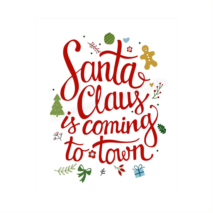 Santa Claus Is Coming To Town Christmas Songs Art Decor -8 x 10" Fun Holiday Wall Print -Ready to Frame. Musical Home-Welcome-Kitchen-Farmhouse-Christian Decor. Festive Decoration and Great Gift!