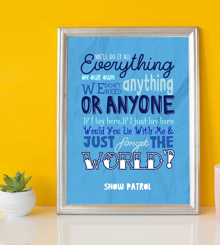 Snow Patrol Band-"Would You Lie With Me &amp; Just Forget the World"-Chasing Cars Song Lyrics-8 x 10" Wall Art Print-Ready to Frame. Home-Office-Studio-Bar-Cave Decor. Great Gift for Pop Rock Music Fans!