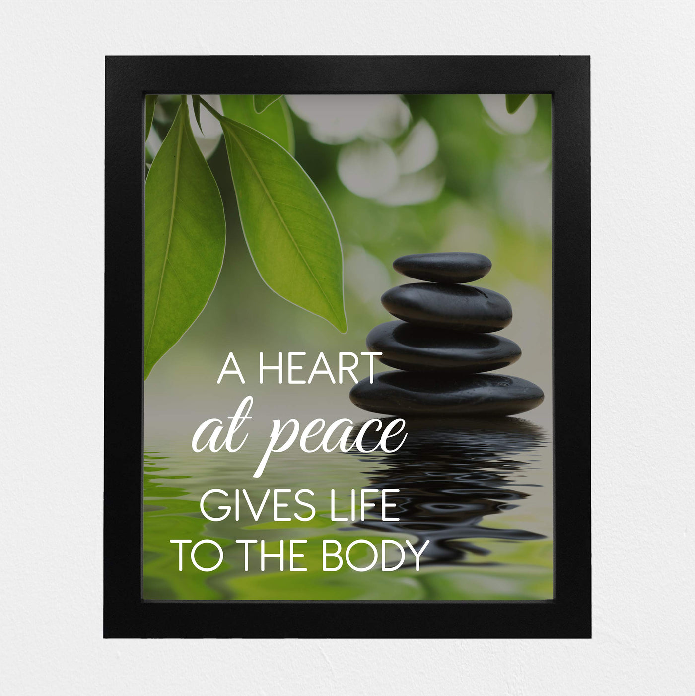 A Heart at Peace Gives Life to the Body Spiritual Quotes Wall Art-8 x 10" Peaceful Waters Photo Print-Ready to Frame. Modern Typographic Design. Home-Office-Yoga Studio-Dorm Decor! Great Zen Gift!
