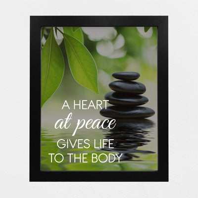 A Heart at Peace Gives Life to the Body Spiritual Quotes Wall Art-8 x 10" Peaceful Waters Photo Print-Ready to Frame. Modern Typographic Design. Home-Office-Yoga Studio-Dorm Decor! Great Zen Gift!
