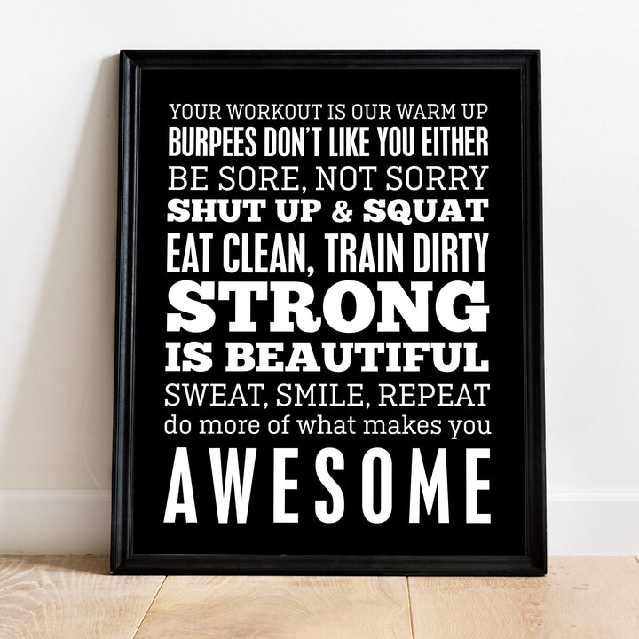 Be Sore, Not Sorry-Sweat, Smile, Repeat-11 x 14" Motivational Exercise Poster Print. Funny Typographic Wall Art Sign- Ready to Frame. Home-Office-Gym-Garage Decor. Great Novelty Gift of Motivation!
