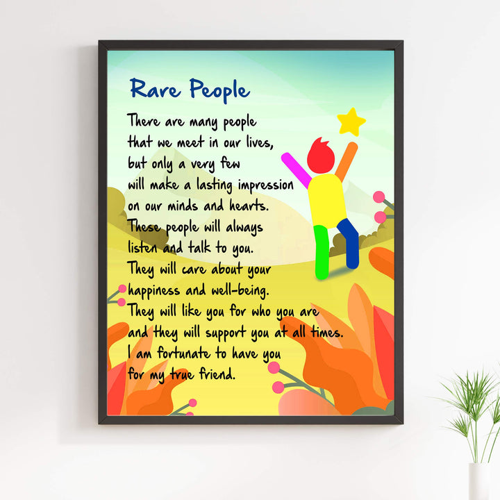 Rare People Inspirational Friendship Wall Art Sign -11 x 14" Modern Typographic Poster Print-Ready to Frame. Motivational Home-Office-School-Dorm Decor. Great Gift &amp; Reminder of True Friends!