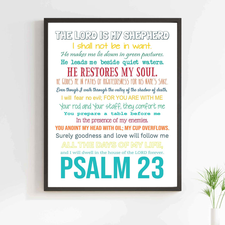 Psalm 23-The Lord Is My Shepherd Bible Verse Wall Art -11 x 14" Inspirational Scripture Wall Print- Ready to Frame. Religious Home-Office-Sunday School-Church Decor. Great Christian Gift of Faith!