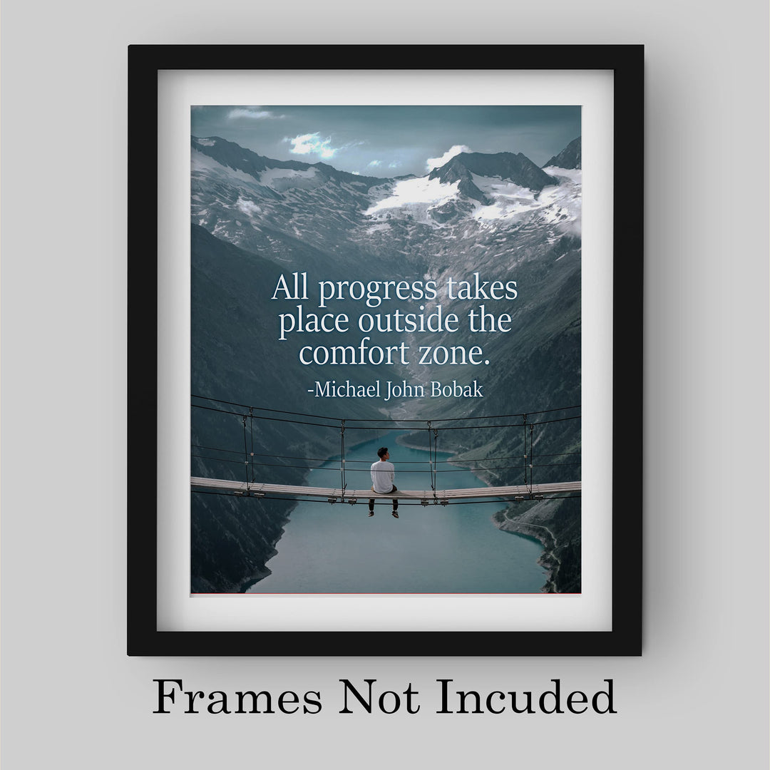 Progress Takes Place Outside the Comfort Zone Motivational Wall Art Print -8 x 10" Mountain Landscape Photo Print-Ready to Frame. Home-Office-Studio-School-Dorm Decor. Great Inspirational Gift!