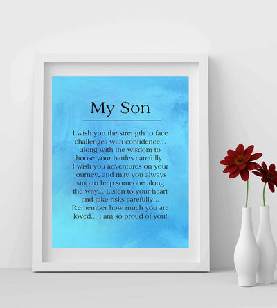 My Son-I Am So Proud Of You Inspirational Wall Art Sign -8 x 10" Motivational Typographic Poster Print-Ready to Frame. Loving, Heartfelt Message for Any Son. Great Birthday-Graduation-Wedding Gift!