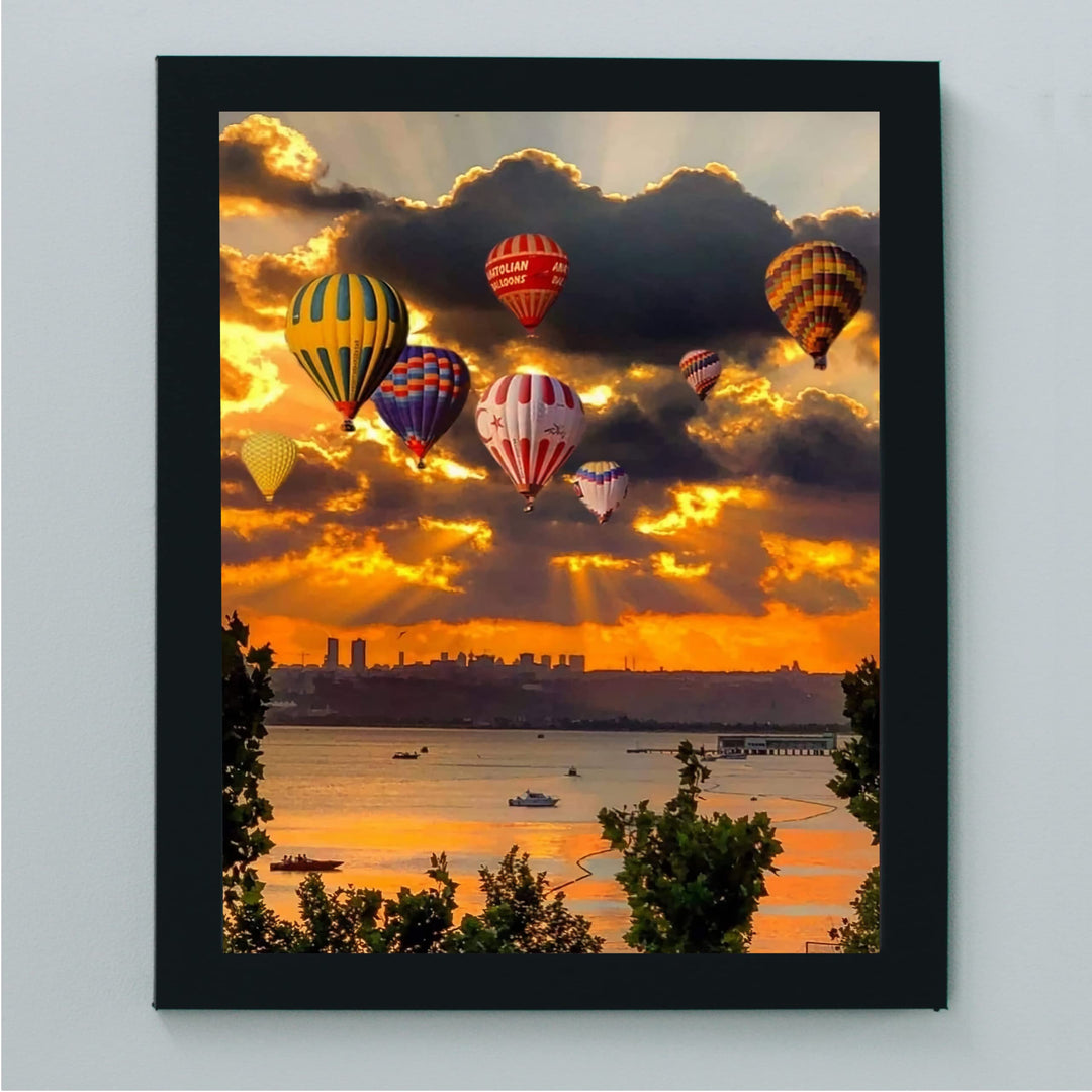 Hot Air Balloons Over the Ocean- 8 x 10" Picture Print Wall Art -Ready to Frame. Cloudy Sunrise with Balloons Over the Sea. Perfect Decor for Home-Office-Classroom. Great Gift for Flight Enthusiasts!
