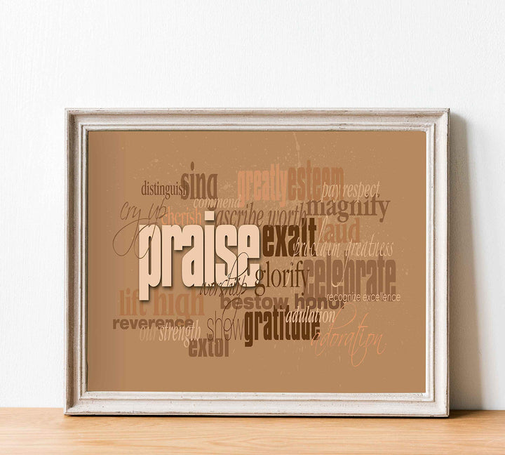 Words of Praise-Word Art Wall Sign-10 x 8"-Spiritual Typographic Poster Print-Ready to Frame. Perfect Inspirational Decor for Home-Office-Studio-School-Church. Great Gift to Celebrate &amp; Praise Him!