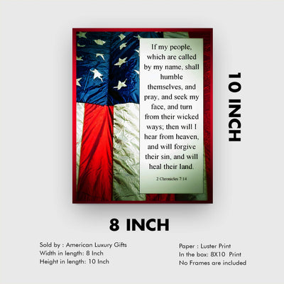 ?If My People Shall Humble Themselves & Pray"-2 Chronicles 7:14-Bible Verse Wall Art -8 x 10" American Flag Scripture Print-Ready to Frame. Inspirational Home-Office-Church-Christian-Patriotic Decor!