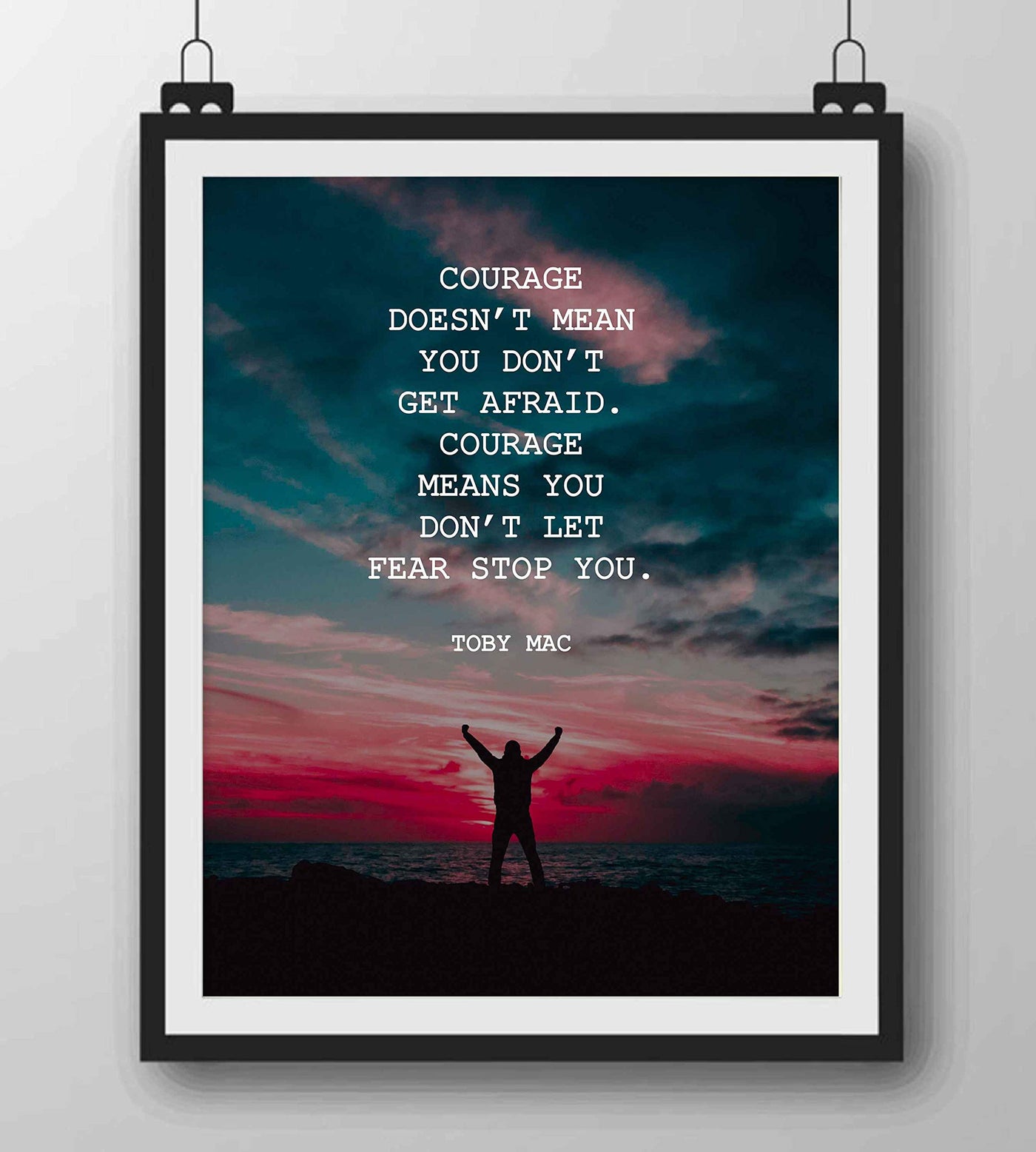 Courage Means You Don't Let Fear Stop You-Toby Mac Quotes Wall Art-8 x 10" Purple Sunset Typographic Poster Print-Ready to Frame. Inspirational Home-Studio-Office Decor. Perfect Life Lesson!