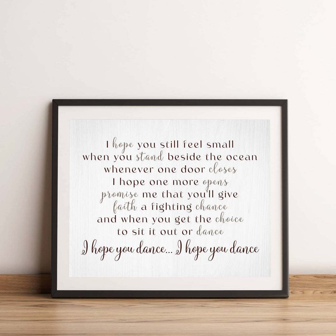 I Hope You Dance Country Music Song Art Print -14 x 11" Inspirational Song Lyrics-Wall Art Decor-Ready to Frame. Rustic Typographic Print. Home-Bedroom-Studio Decor. Perfect Gift For Country Fans!