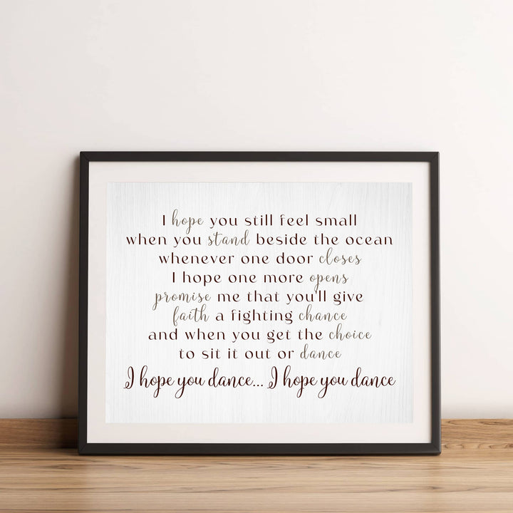 I Hope You Dance Country Music Song Art Print -14 x 11" Inspirational Song Lyrics-Wall Art Decor-Ready to Frame. Rustic Typographic Print. Home-Bedroom-Studio Decor. Perfect Gift For Country Fans!