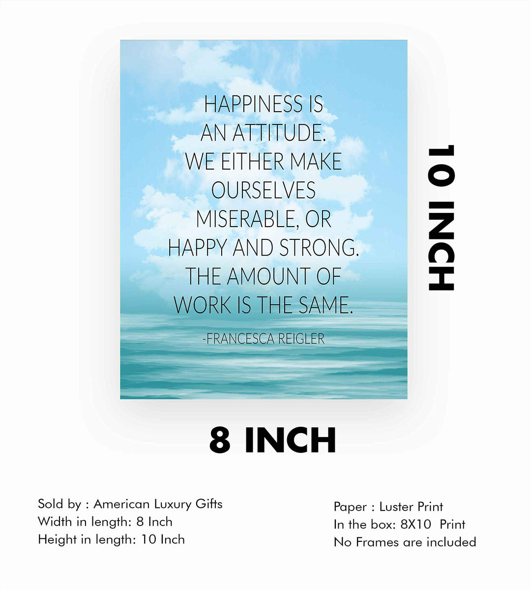 Happiness Is An Attitude-Inspirational Quotes Wall Art-8 x 10" Modern Typographic Print-Ready to Frame. Positive Quote by Francesca Reigler. Home-Office-School-Dorm Decor. Great Gift &amp; Life Lesson!