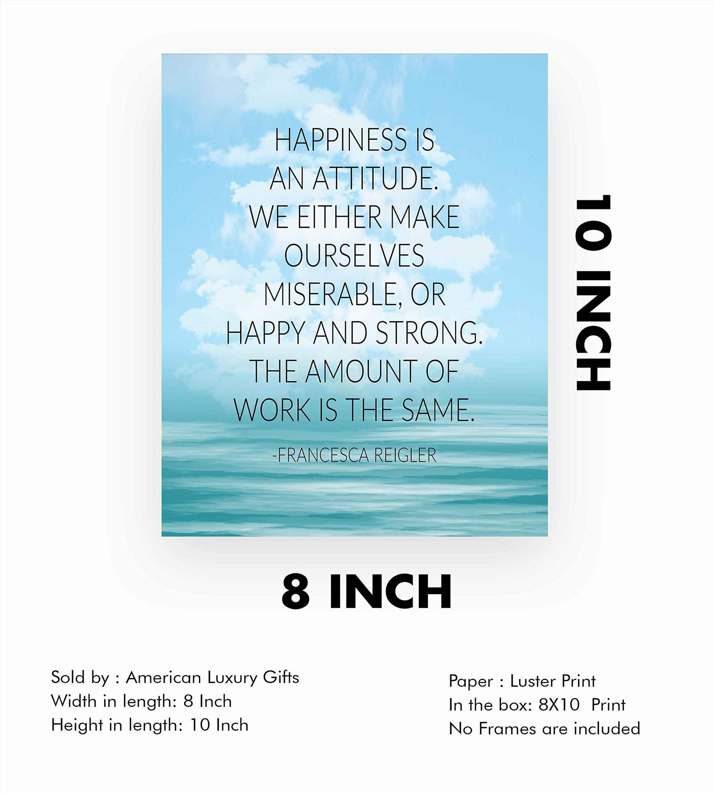 Happiness Is An Attitude-Inspirational Quotes Wall Art-8 x 10" Modern Typographic Print-Ready to Frame. Positive Quote by Francesca Reigler. Home-Office-School-Dorm Decor. Great Gift & Life Lesson!