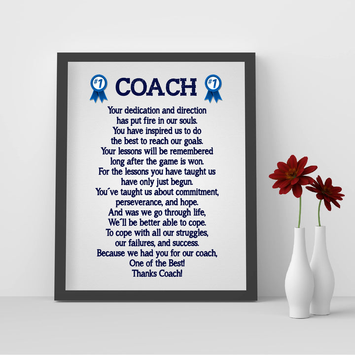 Thanks Coach- Motivational Quotes Wall Art -8 x 10" Inspirational Team Sports Poem Print -Ready to Frame. Ideal for Home-School-Gym-Coach&