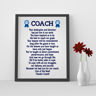 Thanks Coach- Motivational Quotes Wall Art -8 x 10" Inspirational Team Sports Poem Print -Ready to Frame. Ideal for Home-School-Gym-Coach's Office-Locker Room Decor. Great Gift for All Coaches!