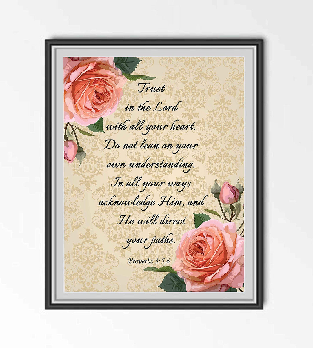 Proverbs 3:5-6-?Trust in the Lord With All Your Heart? Bible Verse Wall Art-8x10" Floral Typographic Scripture Print-Ready to Frame. Home-Office-Church D?cor. Great Christian Gift. Have Faith in Him!