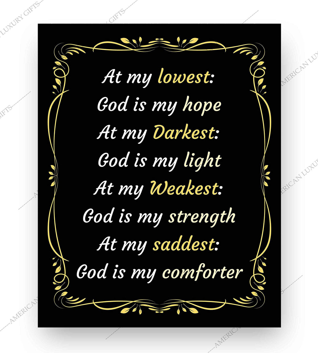 God Is My Hope-Light-Strength-Comforter-Spiritual Wall Art-8 x 10" Modern Typographic Poster Print-Ready to Frame. Inspirational Home-Office-Church D?cor. Great Christian Reminder of God&
