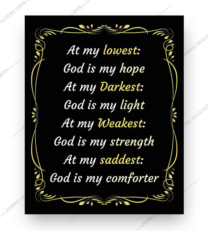 God Is My Hope-Light-Strength-Comforter-Spiritual Wall Art-8 x 10" Modern Typographic Poster Print-Ready to Frame. Inspirational Home-Office-Church D?cor. Great Christian Reminder of God&