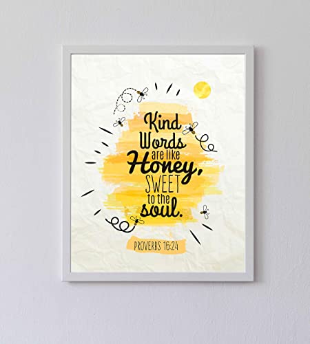 Proverbs 16:24-"Kind Words Are Like Honey"-Bible Verse Wall Art Sign-8 x 10"