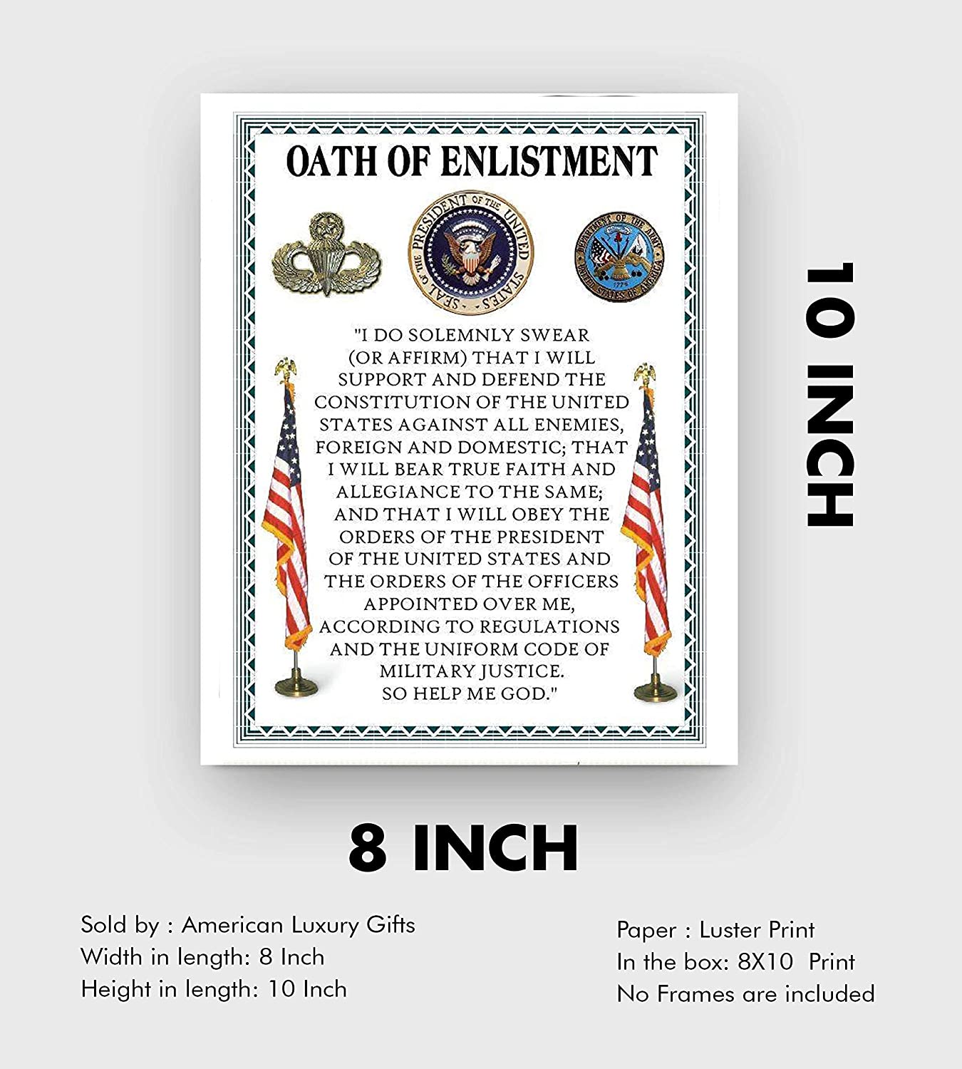 "Oath Of Enlistment"- U. S. Military-Wall Art- 8 x 10"