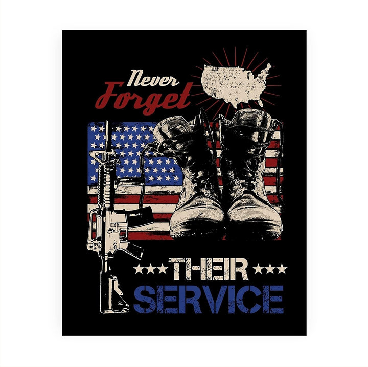 Never Forget Their Service-American Flag Wall Art -8 x 10" Patriotic US Military Print -Ready to Frame. Home-Office-Garage-Bar-Shop-Man Cave Decor. Great Gift of Gratitude for Military-Veterans!