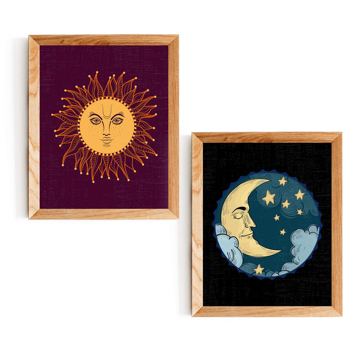 Moon &amp;"Sun" Zen Wall Art Set (2) -8 x 10" Spiritual Wall Art Prints-Ready to Frame. Inspirational Home-Bedroom-Office-Spa Decor. Perfect Yoga Studio-Meditation Signs! Great Prints for Mindfulness!