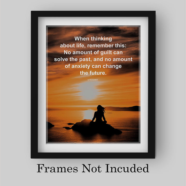 No Amount of Anxiety Can Change the Future Motivational Quotes Wall Art -8 x 10" Ocean Sunset Print-Ready to Frame. Inspirational Decor for Home-Office-School-Dorm-Beach House. Great Life Lesson!