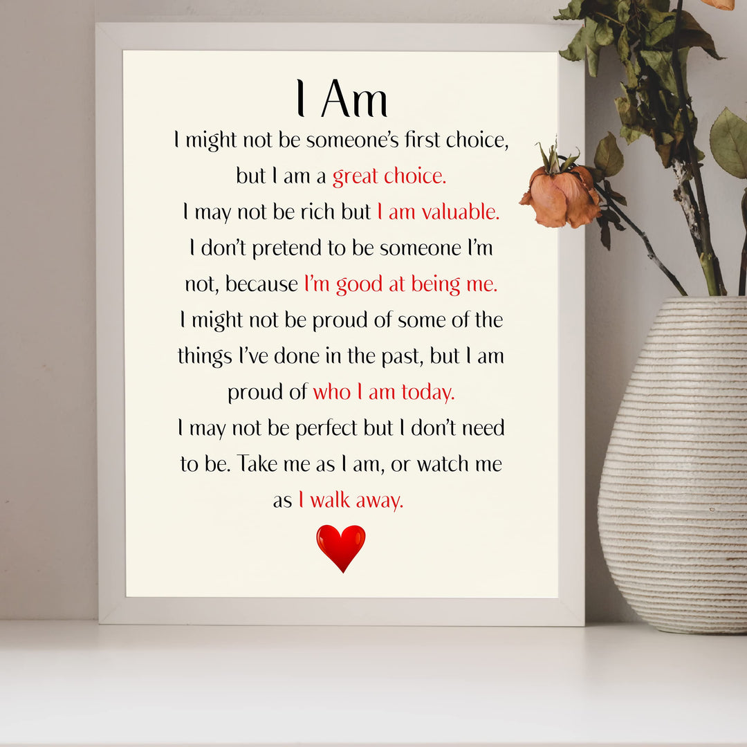 I Am Valuable- Inspirational Quotes Wall Art Print -10x8"-Ready to Frame. Motivational Word Wall Sign. Home-Office-School Decor. Great Sign For Building Confidence!