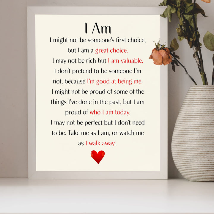 I Am Valuable- Inspirational Quotes Wall Art Print -10x8"-Ready to Frame. Motivational Word Wall Sign. Home-Office-School Decor. Great Sign For Building Confidence!