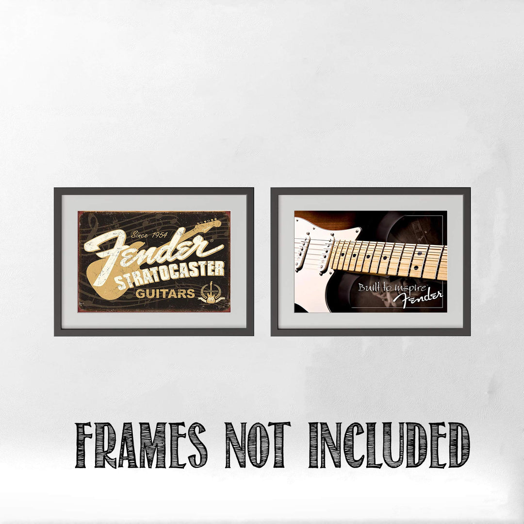 Fender Guitar- Retro Poster Prints-"Stratocaster-Built to Inspire"- Wall Art Set of Two-10 x 8&