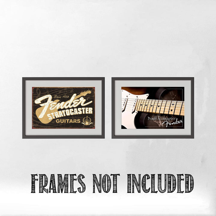 Fender Guitar- Retro Poster Prints-"Stratocaster-Built to Inspire"- Wall Art Set of Two-10 x 8&
