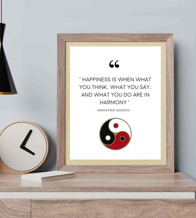 Mahatma Gandhi Quotes-"Happiness-When What You Think-Say-Do In Harmony"-8x10" Spiritual Wall Art Print-Ready to Frame. Modern Home-Studio-Office Decor. Perfect Gift for Motivation, Zen & Inspiration!