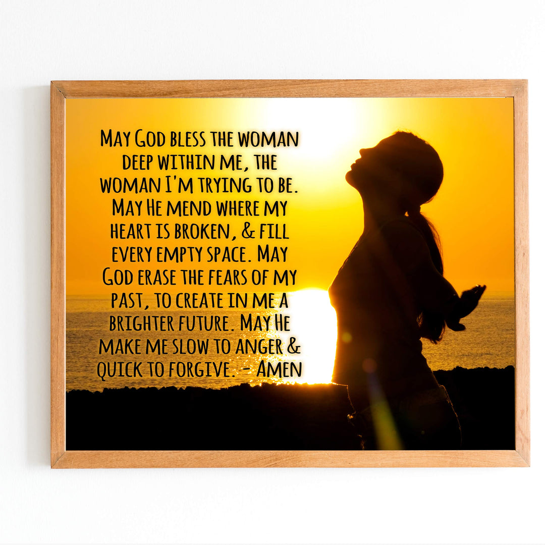 ?May God Bless the Woman Deep Within Me" Inspirational Prayer Wall Art -14 x 11" Rustic Christian Poster Print-Ready to Frame. Home-Office-Farmhouse-Church Decor. Great Religious Gift of Faith!