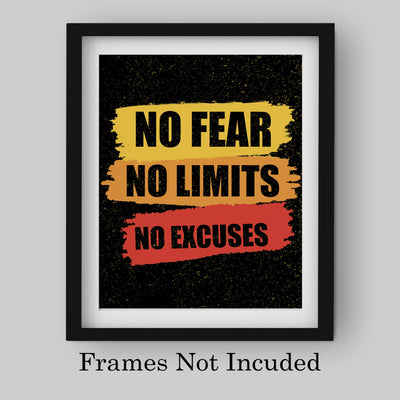 No Fear-No Limits-No Excuses-Motivational Gym Quotes -8 x 10" Exercise and Fitness Wall Art Print-Ready to Frame. Typographic Home-Office-Weight-Locker Room Decor. Perfect Sign for Motivation!