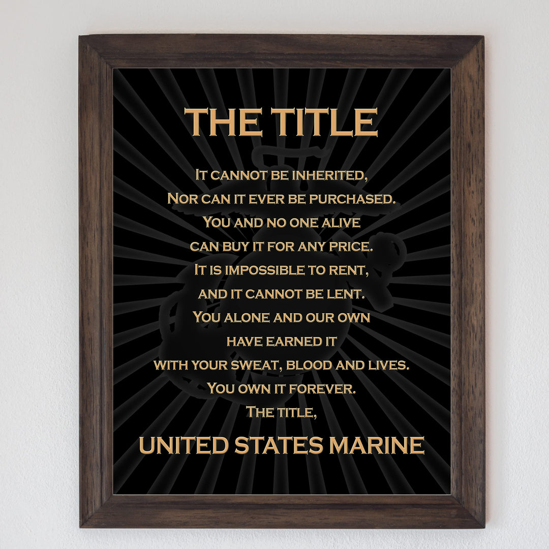 The Title - United States Marine- Patriotic US Marine Corps Wall Art Decor -8 x 10" Military Print -Ready To Frame. Home-Office-School Decor. Perfect Gift for Marines &amp; Veterans. Semper Fi - Oorah!