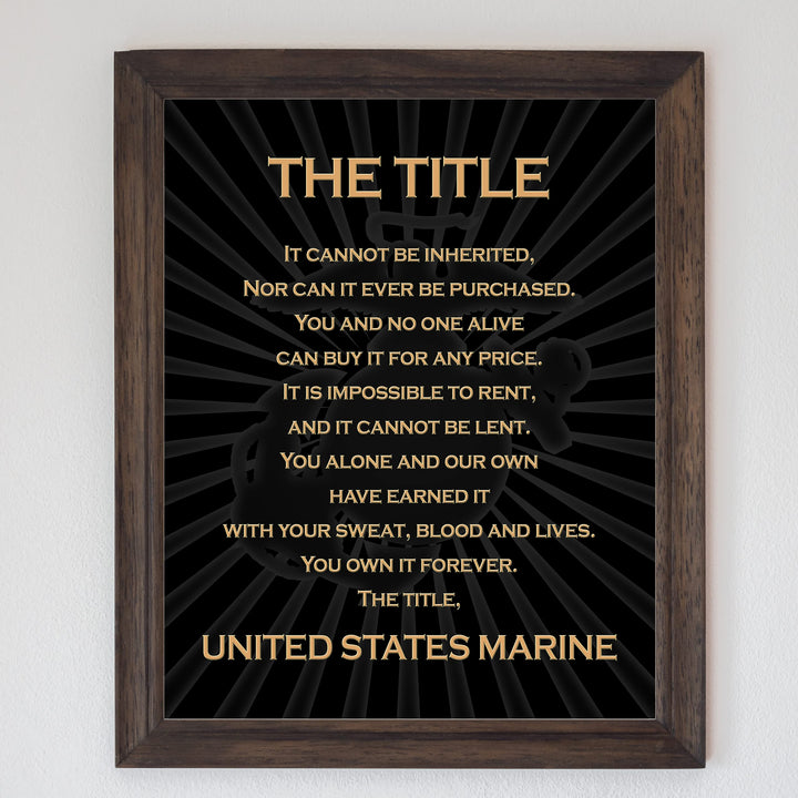 The Title - United States Marine- Patriotic US Marine Corps Wall Art Decor -8 x 10" Military Print -Ready To Frame. Home-Office-School Decor. Perfect Gift for Marines &amp; Veterans. Semper Fi - Oorah!