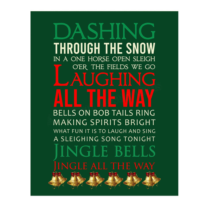 Dashing Through the Snow Christmas Song Wall Art Decor -11 x 14" Holiday Music Wall Print -Ready to Frame. Typographic Home-Welcome-Kitchen-Farmhouse-Winter Decor. Festive Decoration &amp; Great Gift!