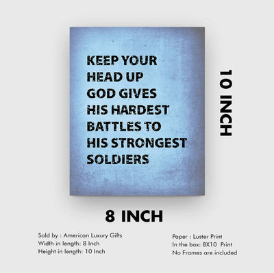 God Gives Hardest Battles to Strongest Soldiers Inspirational Quotes Wall Art -8 x 10" Motivational Christian Wall Sign-Ready to Frame. Home-Office-Church-Dorm Decor. Great Gift of Motivation!