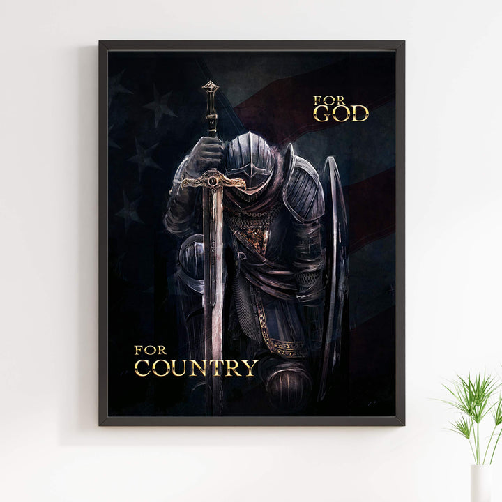 ?For God-For Country"-Patriotic American Flag Warrior Print -11 x 14" Motivational Armor of God Poster Print-Ready to Frame. Inspirational Home-Office-Church-Christian Decor. Great Gift for Patriots!