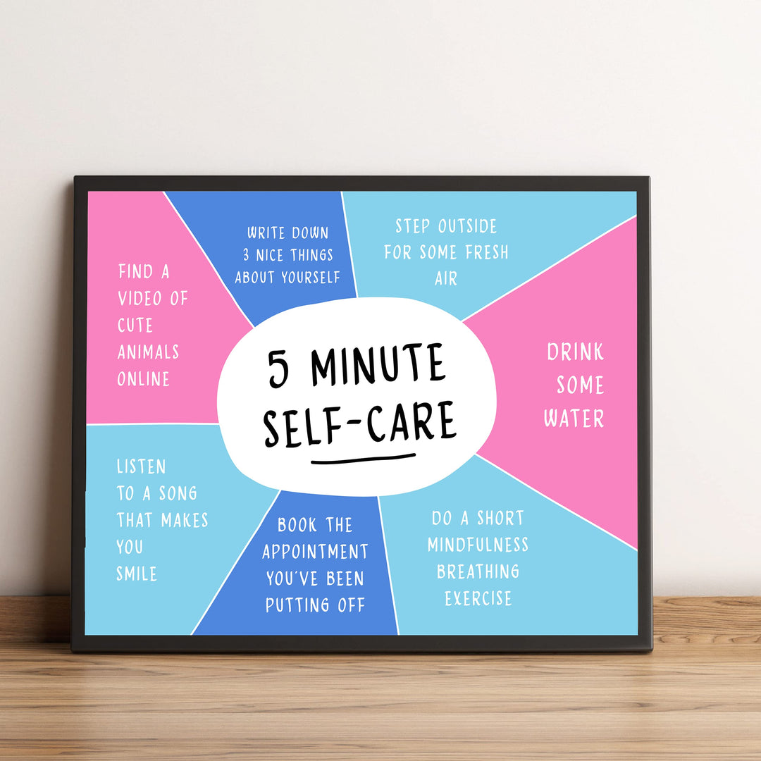 5 Minute Self-Care- Inspirational Quotes Wall Art Sign -10 x 8" Motivational Typographic Chart Print -Ready to Frame. Positive Home-Office-Studio-School-Dorm Decor. Great Gift for Inspiration!
