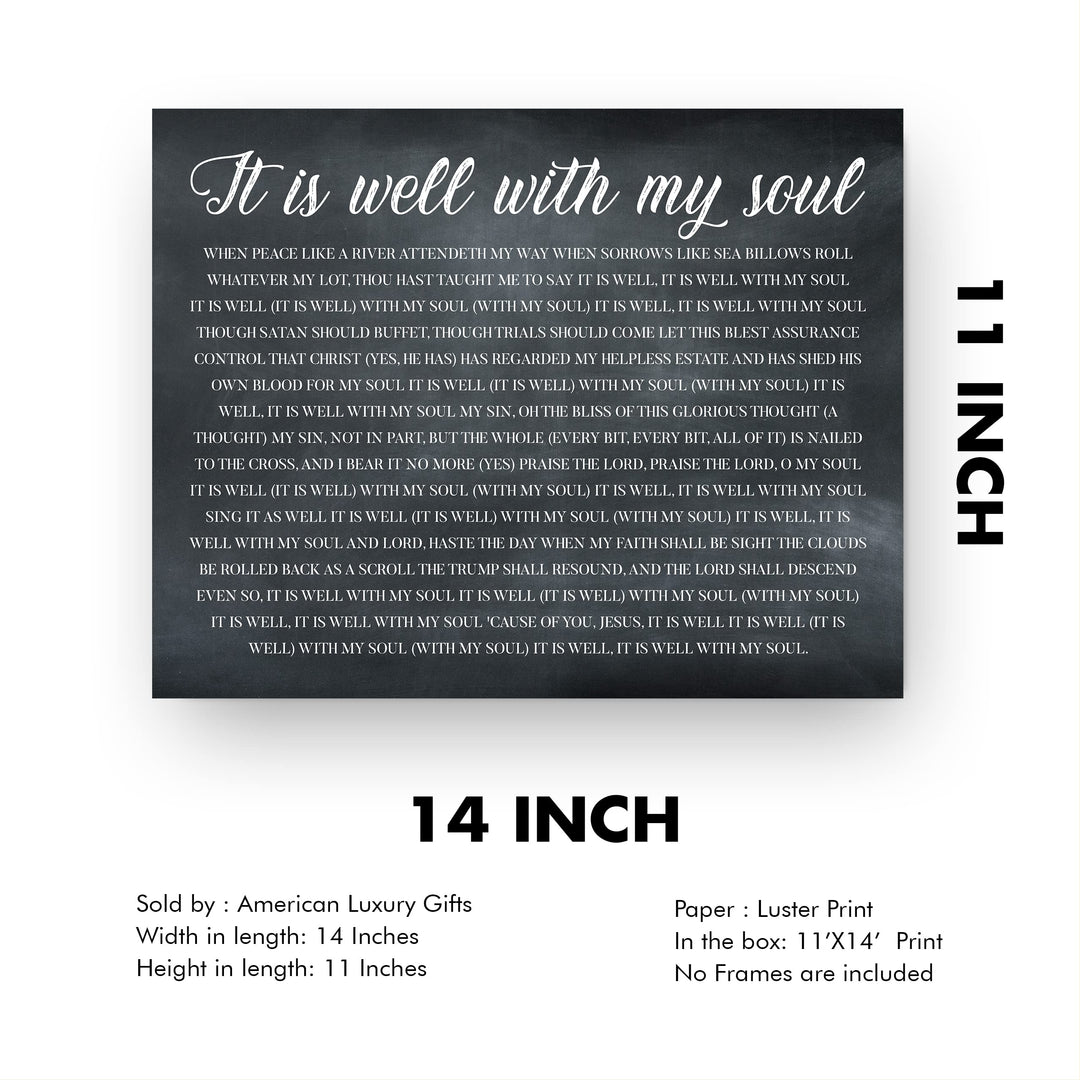 It Is Well With My Soul Christian Hymn Music Wall Art -14 x11" Inspirational Scripture Song Lyrics Word Art Print -Ready to Frame. Classic Hymnal Decoration for Home-Office-Religious Decor &amp; Gifts!