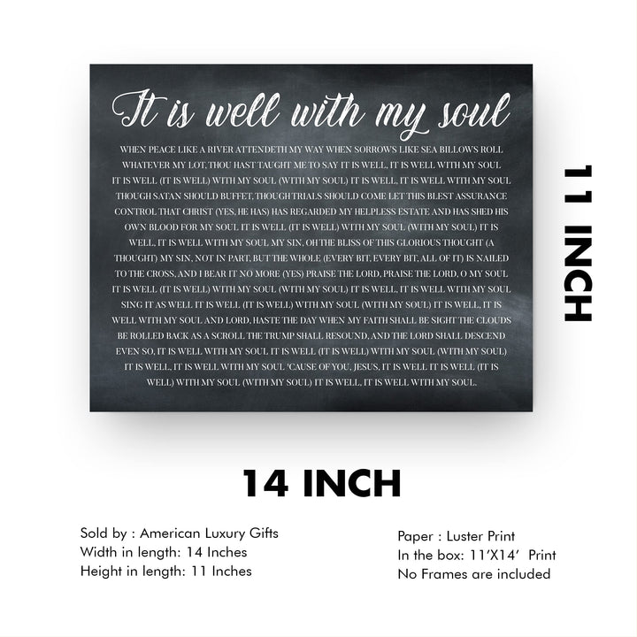 It Is Well With My Soul Christian Hymn Music Wall Art -14 x11" Inspirational Scripture Song Lyrics Word Art Print -Ready to Frame. Classic Hymnal Decoration for Home-Office-Religious Decor &amp; Gifts!