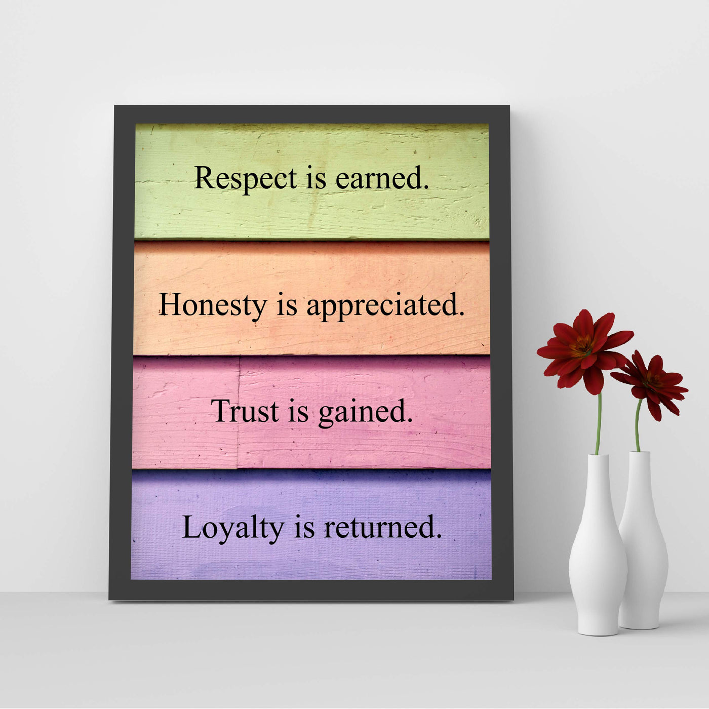 Respect Is Earned-Trust Is Gained Inspirational Life Quotes Wall Art-8 x 10" Typographic Print w/Replica Distressed Design-Ready to Frame. Rustic Home-Office-School Decor. Great Motivational Gift!