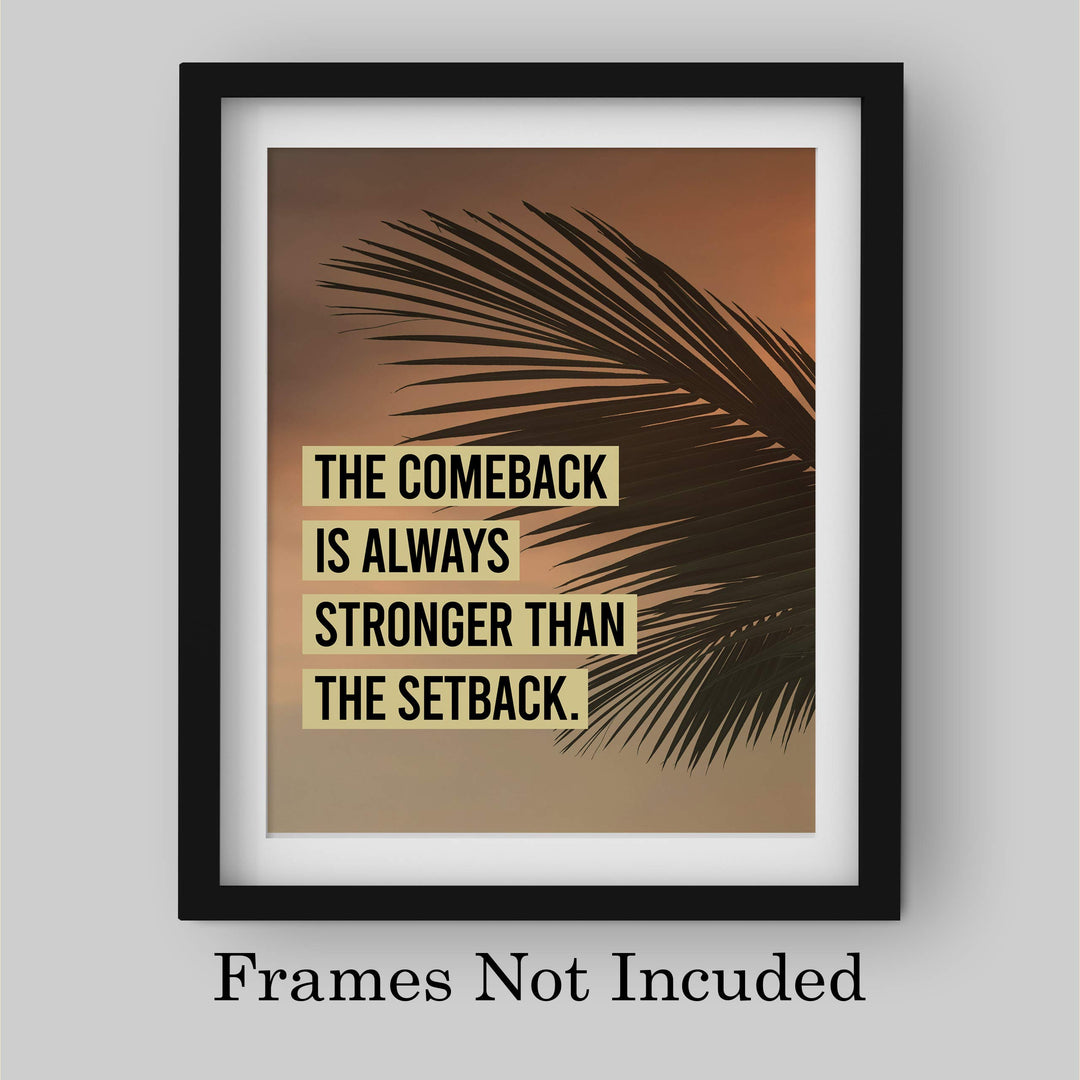 The Comeback Is Always Stronger Than The Setback Motivational Wall Art-8 x 10" Typographic Palm Tree Print-Ready to Frame. Inspirational Decor for Home-Office-Work-Beach. Great Gift for Motivation!