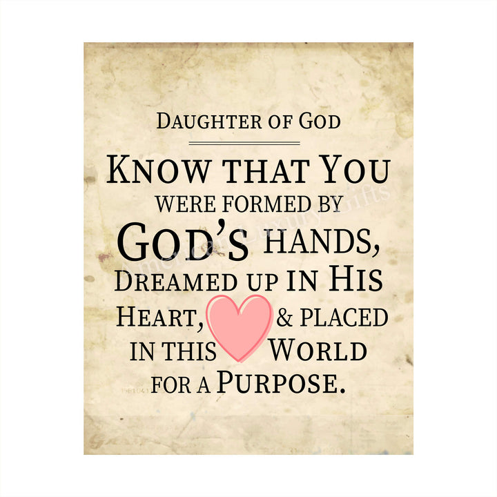 Daughter of God-In World for a Purpose-Inspirational Christian Wall Art-8 x 10" Spiritual Poster Print-Ready to Frame. Home-Bedroom-Dorm Decor. Great Religious Gift! Perfect for Teen Girls!