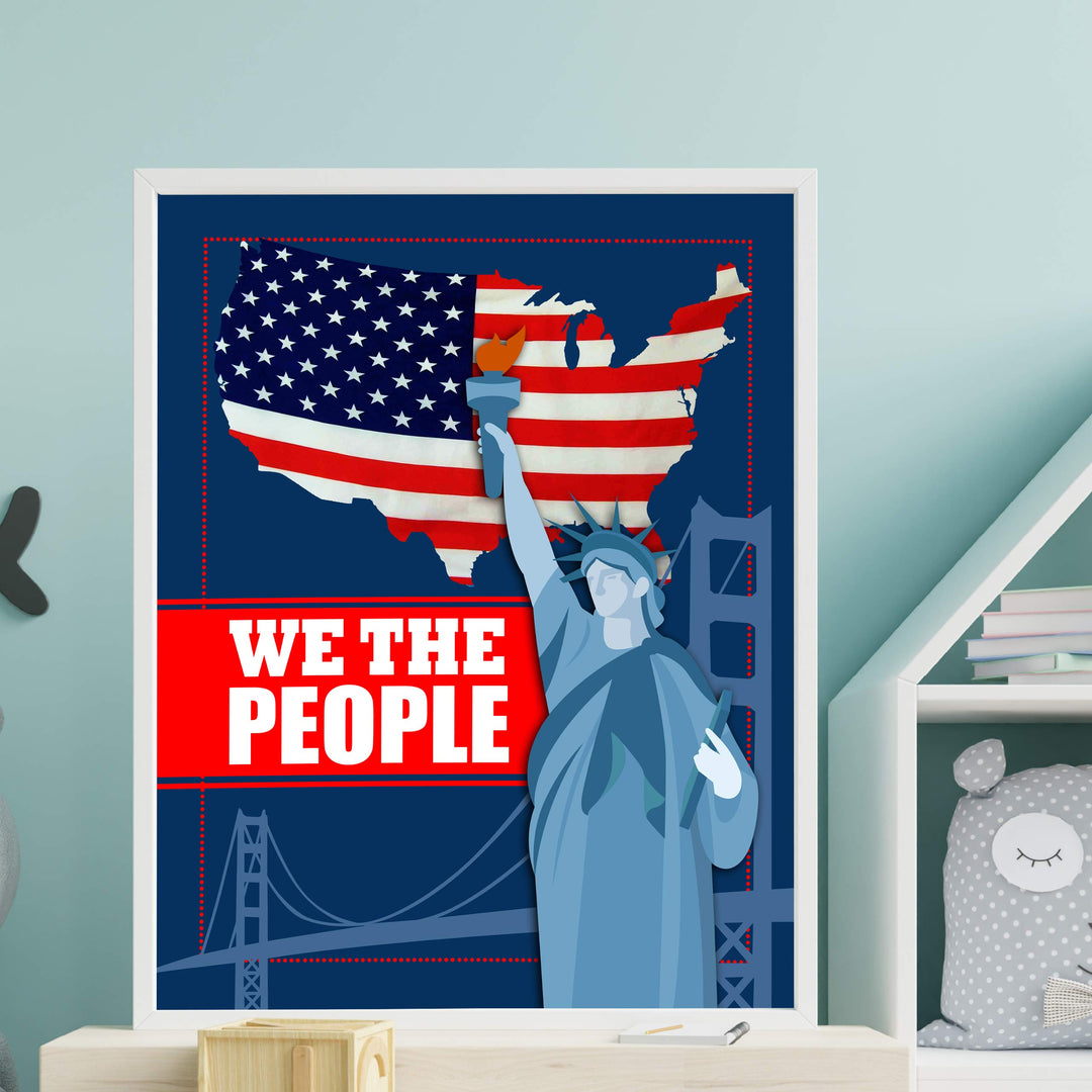 We the People-Patriotic Wall Art Sign-11 x 14" Statue of Liberty Poster Print w/American Flag Design-Ready to Frame. Home-Office-Library-School-Dorm-Cave Decor. Display Your American Pride!