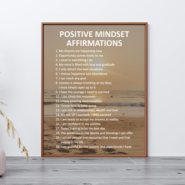 Positive Mindset Affirmations- Motivational Quotes Wall Art -11 x 14" Inspirational Beach Sunset Print Wall Decor -Ready to Frame. Wall Print for Home-Office-Ocean Themed-Zen-Meditation Decor.