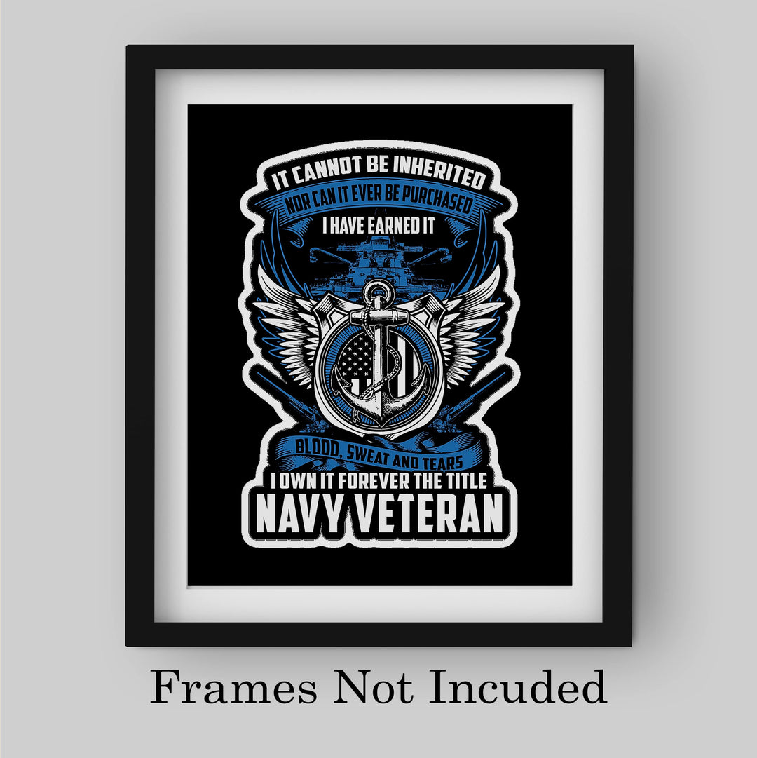 Navy Veteran-Own the Title Forever-American Flag Military Logo Wall Art -8 x 10" Patriotic US Navy Veterans Print -Ready to Frame. Home-Office-Garage-Shop-Man Cave Decor. Great Gift for Veterans!